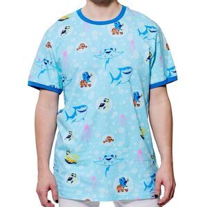 Pixar Loungefly Finding Nemo 20th Anniversary Bubbles All-Over Tee Blue XL NWT